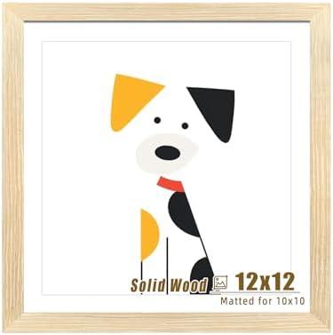 LUCKYLIFE 12x12 Picture Frame Natural Solid Wooden Photo Frames Diamond Art Painting for Wall, Display 10x10 with Mat or 12x12 Without Mat, 1 Pack