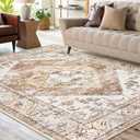 Lahome Washable Living Room Area Rugs 8x10 - Boho Ultra-Thin Non-Slip Bedroom Rug 8x10 Under Bed, Farmhouse Neutral Print Floor Carpet for Dining Room Office Adelyn (Taupe,8'x10')