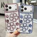 Compatible with iPhone 17 Pro Max Flower Case,Cute Glitter Bling 3D Diamond Flower with Luxury Rhinestone Floral Women Girls and Sparkly Shiny Slim Shockproof Case for iPhone 17 Pro Max -Pink