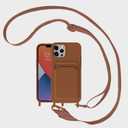 Case for iPhone 15 with Crossbody Lanyard Strap Adjustable Cover with Card Holder Shockproof Drop Protection Silicone Phone Case for iPhone 15 6.1"-Brown
