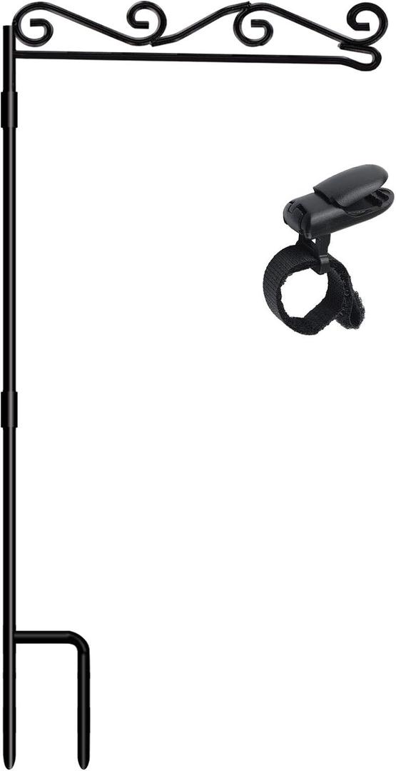 HOOSUN Garden Flag Stand, Premium Garden Flag Pole Holder Black Metal Powder-Coated Weather-Proof Paint, 37.8"H x 15.5"W for Outdoor Garden Lawn Without Flag