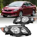 2PCS Headlights Assembly Set For 2009 2010 Toyota Corolla CE/XLE/LE/Base Replacement Bumperlight Headlamps Driver and Passenger Side Black Housing Amber Reflector Clear Lens TO2503183 TO2502182