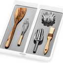Madesmart Premium 2 Compartment Utensil Tray, Deep Storage for Ladles, Whisks & Serving Tools, Non Slip Lining, for Drawers & Home Organization, White