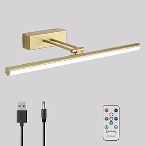 HOWMZON Battery Operated Picture Light,5200mAh Picture Lights for Wall with Remote,16 inch Art Light for Paintings, Gallery Lighting for Photo,Mirror,Artwork Frame,Portrait(Gold)