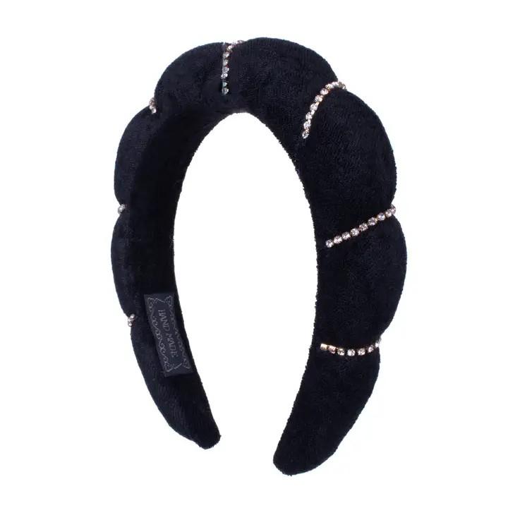 Black Crystal Puff Headband- Pack Of 3