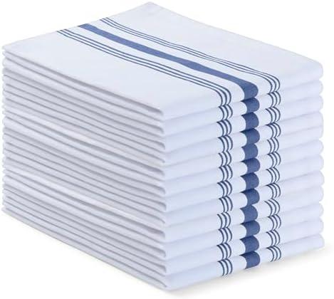 Blue Needles Set of 12 French Stripe Dinner Table Napkins 100% Cotton Napkins, 18x18 Inch, Absorbent, Soft, Reusable & Washable Restaurant Hotel Quality Spring Summer & Everyday Use - Ink Blue