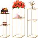 2-Tier Metal Flower Stand Set with Acrylic Shelves, Geometric Display Rack for Wedding Centerpieces, Party Decor, Tall Floor Vase Stand (Gold, Set of 3-36.8"/32.9"/25")