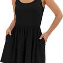 ZAFUL Womens Rompers Summer Sleeveless Tank Tops One Piece Playsuits Short Flowy Beach Jumpsuit with Pockets (Large, Black)