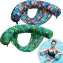 FindUWill Inflatable Pool Floats Chairs, 2-Pack Comfortable Fabric Covered Pool Chairs with Sling, Stable Swimming Noodles Seats for Adults, Summer Pool Floaties for Adults (A-Flamingo&Green)