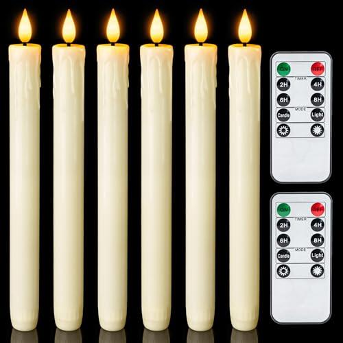 Homemory Real Wax LED Flameless Taper Candles (NO Remote) Timer, 9.6 Inches Ivory Fake Candlesticks, Dripless Battery Operated Window Candle with 3D Flickering Flame for Fireplace Xmas Halloween