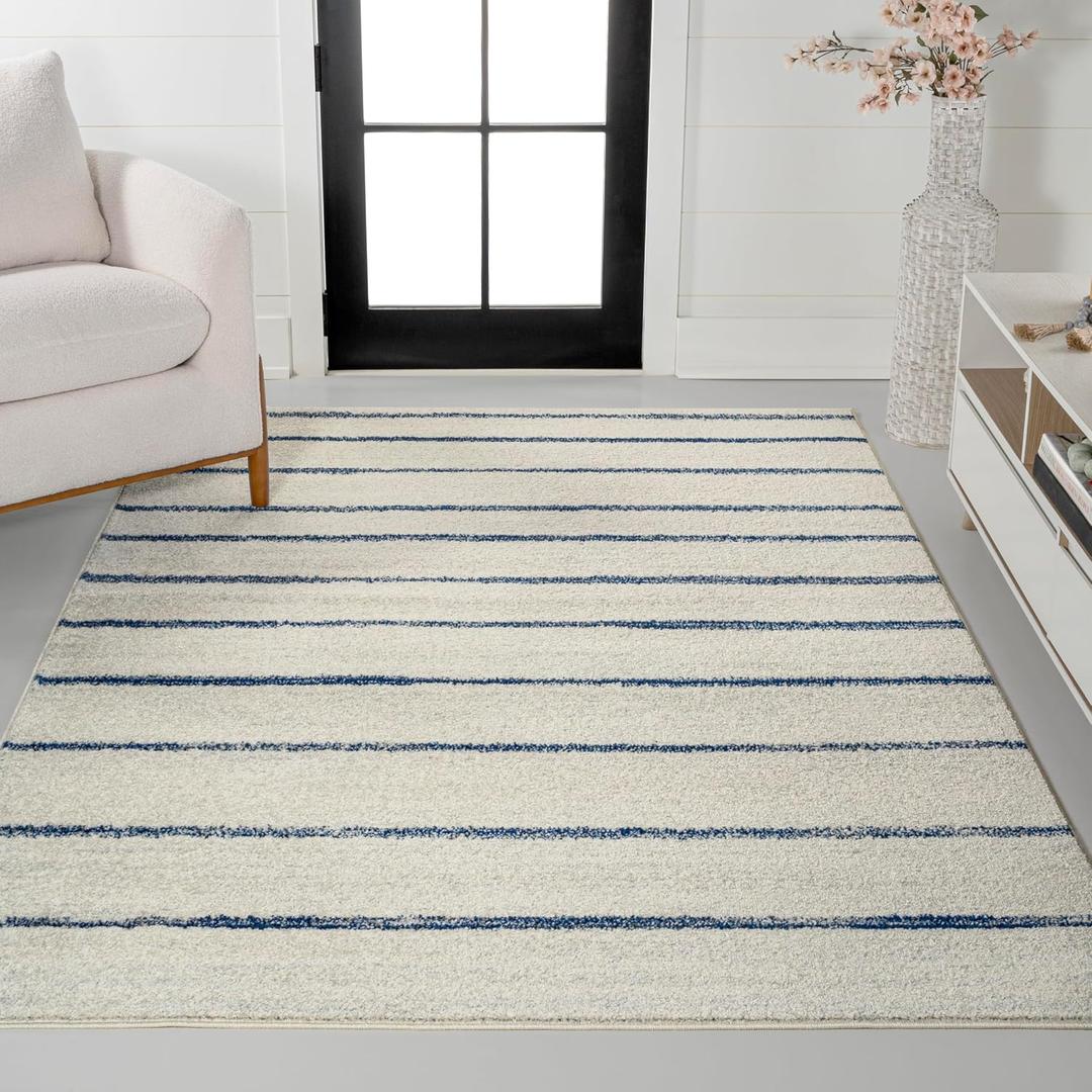 JONATHAN Y Williamsburg Minimalist Stripe Cream/Navy Indoor Area Rug, 4x6, Contemporary, Modern, Easy-Cleaning for Living Room, Bedroom, Kitchen, Pet Friendly, Non-Shedding (MOH201E-4)