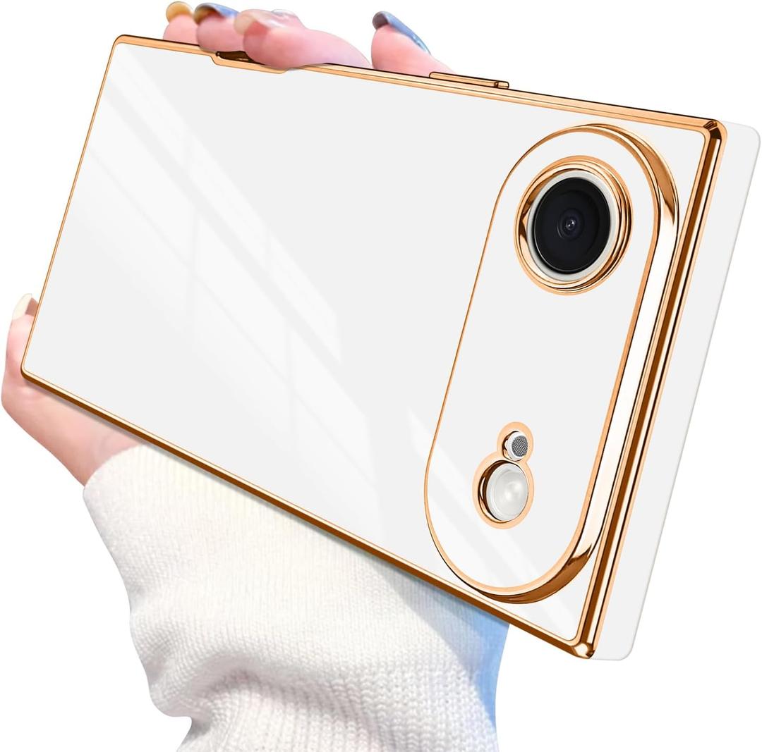 Designed for iPhone Air Case Rectangle, Works with Magnetic Wireless Charging, Full Lens Protection, Flexible TPU Electroplated Edge for Women Men Phone Case for iPhone Air White (Air 6.5inch)