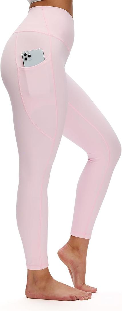 NANJI High Waisted Leggings with Pockets for Women - Buttery Soft, Stretch Yoga Pants, Squat Proof Casual Workout Leggings (Pink, XL)