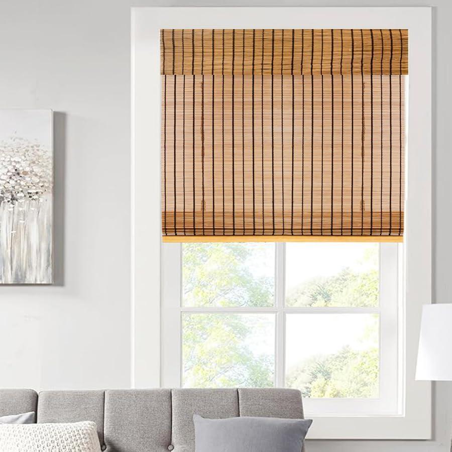 Bamboo Blinds, Shades Roman for Windows Window Home Patio & Shade 23" W X 64" H - Light Filtering Cordless Blinds for Interior Windows - Real Natural Bamboo Material - Mounting Hardware Included