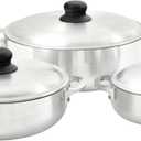 IMUSA USA 3 Piece Natural Aluminum Caldero Set (1.6/3.2/4.6 Quart), Silver