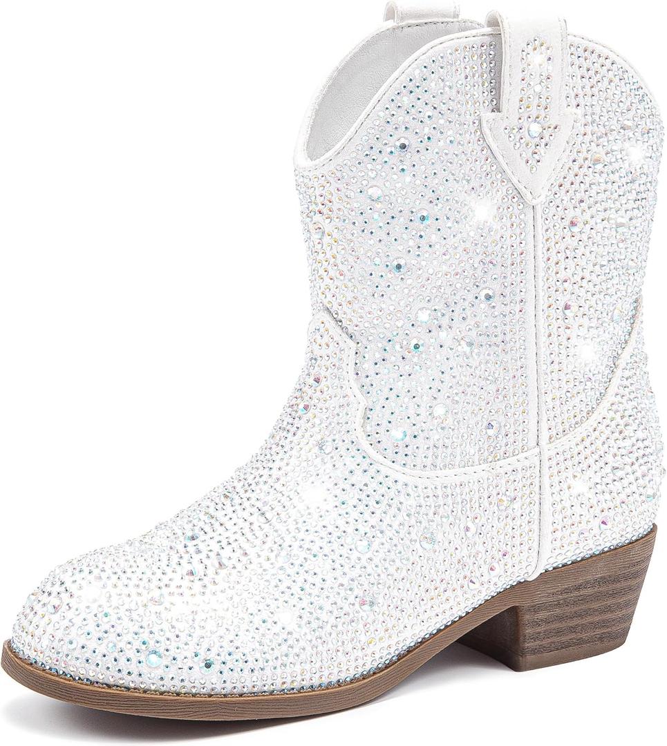 Motasha Cowboy Boots For Girls Cowgirl Boots White Toddler Cow Girl Ankle Boot Dress Sparkly Western Fall Riding Birthday Botas Blancas Para Niñas Size 10 Girls' Shoes Party (M7132 White 10)