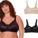 Playtex Womens 18 Hour Front Close Extra Back Support Wireless Bra, USE52E (42D, Nude/Black, 2 Pack)