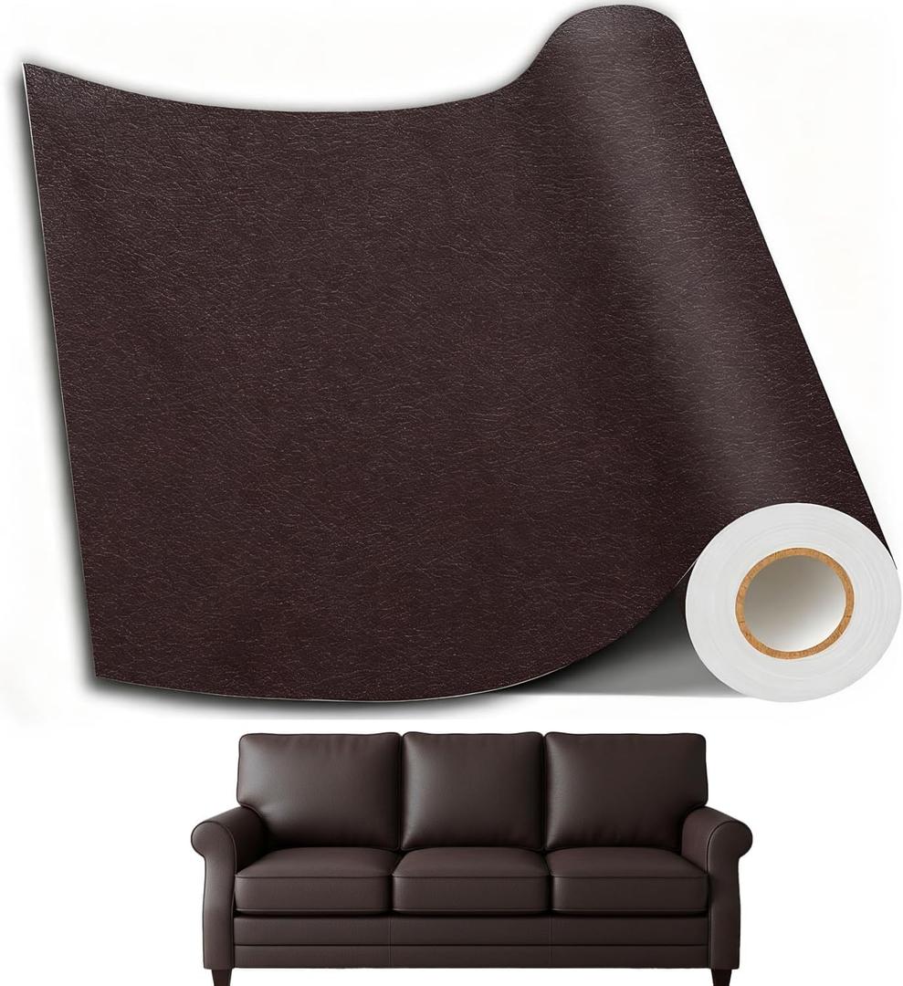 Leather Repair Patch, 24 x 54 Inch, Self Adhesive Leather Repair Tape, Large Vinyl Patch Kit, Vinyl Repair Tape, for Couches, Car Seats, Chairs, Furniture (Dark Brown)