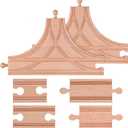6 Pieces Switch Track Wooden Train Set Wooden Train Track Set1Pc T Switch 1Pc Switching Track Wooden Train Bridges Straight Wood Train Tracks Accessories for Most Major Toy Train Tracks Railway