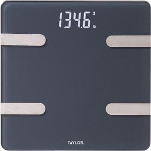 Taylor Bluetooth Smart Body Composition Scale for Body Weight, Body Fat, Water, Muscle and Bone Mass, Weight Tracking, and BMI with Smartphone App, 400 lbs - Charcoal (5297054)