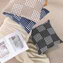 JELLYMONI Pack of 2 Decorative Plaid Linen Throw Pillow Covers Farmhouse Christmas Pillowcovers Rustic Woven Textured Boho Pillowcase for Sofa Couch Bed (Blue, 18x18in)