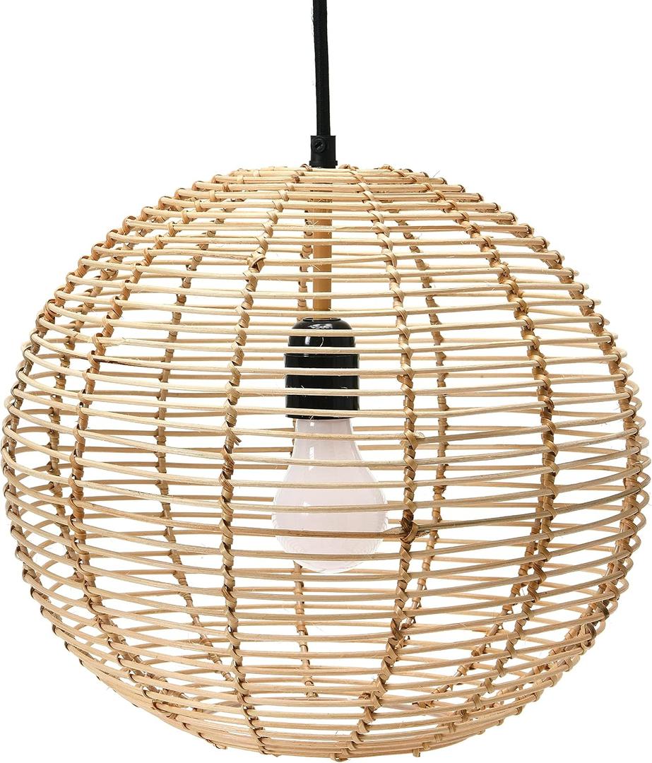 Modern Boho Handwoven Globe Rattan Pendant Light; Coastal Kitchen Lighting, Natural, 13.25" L x 13.25" W x 12" H