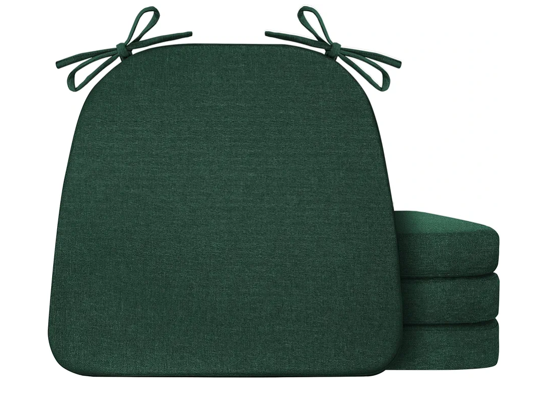Chair Cushions for Dining Chairs Set of 4, Non Slip Kitchen Chair Pads, 17" x 16" x 2", Indoor Dining Chair Cushions with Ties, D-Shaped Seat Cushions for Kitchen Chairs, Dark Green