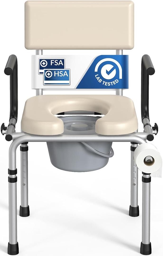 M73 Drop Arm Bedside Commode, Portable Toilet for Adults 400lbs