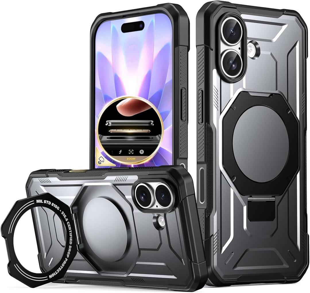 Poetic Spartan Case with Ring Stand for iPhone 17, [Camera Control Button][Magsafe Compatible],Full Body Rugged Shockproof Protective Cover Case, Metallic Gun Metal