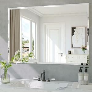 Frameless Bathroom Mirror, 40" x 28" Beveled Wall Mirror