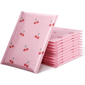 Cozymood Bubble Mailers 6x10 25 Pack Pink Custom Designer Shipping Envelopes Mailing Self Seal Adhesive Waterproof Padded for Valentines Day Gifts Packaging, Mailing, Small Business Bulk, Cherries (Cherry)