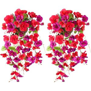 Fake Hibiscus Artificial Hanging Flowers Plants for Outdoors Spring Decoration, 2pcs Silk Hibiscus Vines Realistic UV Resistant Faux Flowers for Outside Planter Porch Patio Yard Wedding Party, Mix