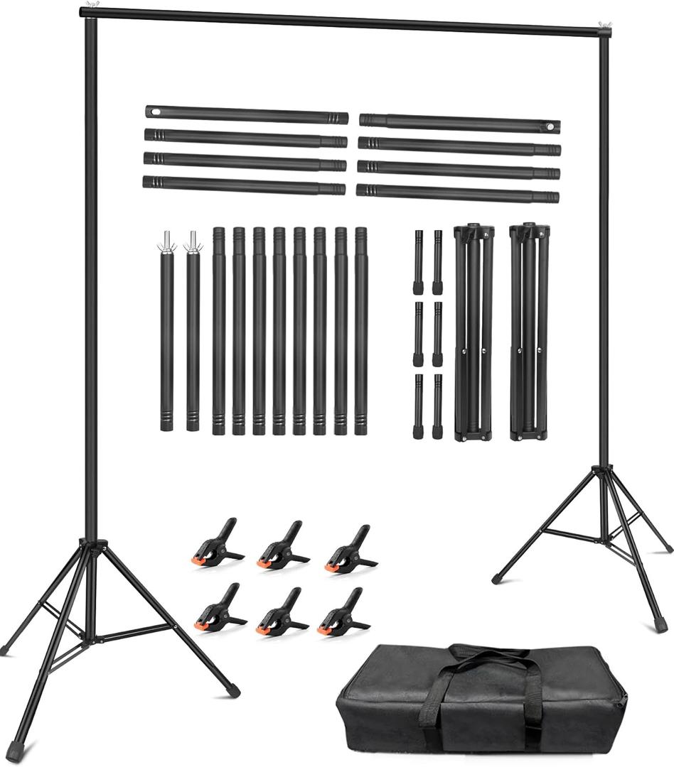 Hemmotop Backdrop Stand 10x8ft (WxH), Photography Background Stand for Parties, Adjustable Photo Backdrop Stands Kit for Wedding, Photo Booth, Party, Decoration, Balloon, Projector Screen, Black