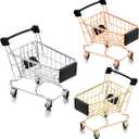 Hotop 3 Pieces Mini Shopping Cart Small Supermarket Cart Metal Shopping Utility Toys for Mode Desk Storage Decor (Sliver,Gold,Rose Gold)