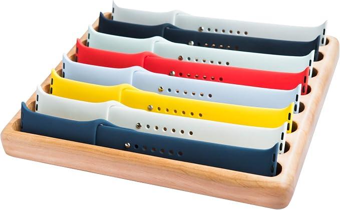 HoldMyBands Storage Compatible with Apple Watch Bands Tray Holder Stand Strap Display Organizer iWatch Portfolio Case Box Dock Station Wood Rack Caddy, 42mm 44mm 45mm 49mm