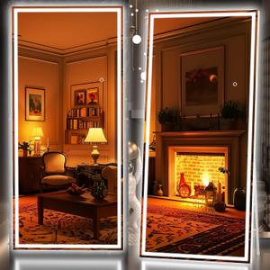 Hasipu Full Length Mirror with Lights, 81" x 34" LED Lighted Floor Standing, Full Body Dressing Hanging Mounted Mirror, Tempered Glass, Square White
