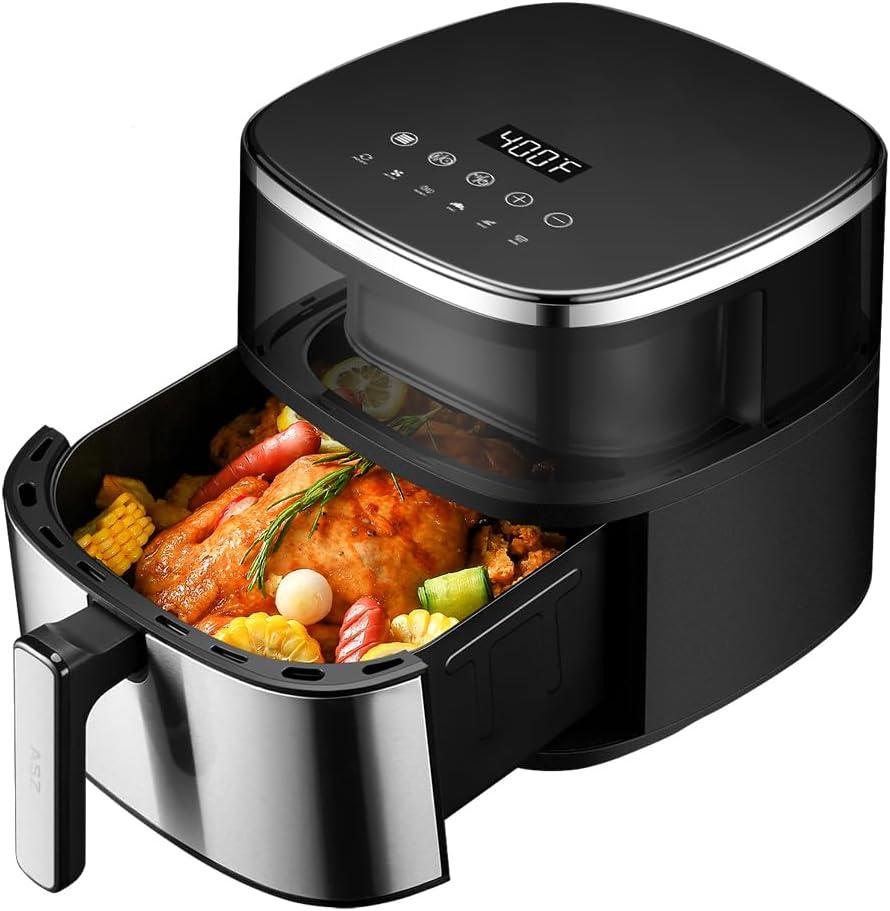 ASZ Digital Air Fryer 6qt with Window Up - 6 QT Big Airfryer 6-in-1 Presets Preheat Airfry Reheat Bake Roist Broil 400F Airfrier 85% Oil Less,Nonstick Dishwasher-Safe Parts, Automatic Shutoff