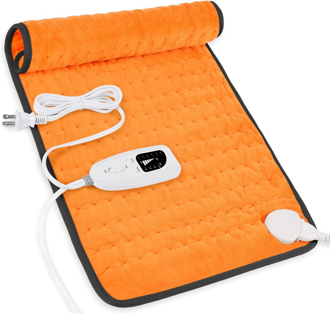 Deepsoon Heating Pad,Electric Heating Pads for Back,Neck,Abdomen,Moist Heating Pad for Shoulder,Knee,Arms,Legs,Dry/Moist Heat & Auto Shut Off,Birthday Gifts for Men and Women,Orange Black,24x12 Inch