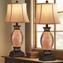 Hamucd 27" Set of 2 Tall Farmhouse Rustic Table Lamps for Living Room,3-Color Temperature Dimmable Western Bedroom Lamps for Night Stands Traditional Antique Decor (Amber) (Rustic)