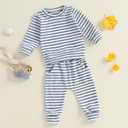 Winter Baby Boy Clothes Toddler Baby Boy Fall Outfit Waffle Knit Long Sleeve Sweatshirt Shirt Pants Clothing Set (Blue)