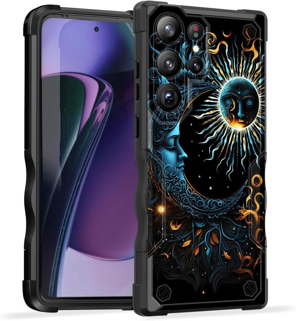for Galaxy S24 Ultra Case,[Dual Layer][10 FT Military Grade Drop Protection] [Non-Slip] Heavy Duty Shockproof Case for Samsung Galaxy S24 Ultra 6.8" 2024,Sun and Moon Aesthetics