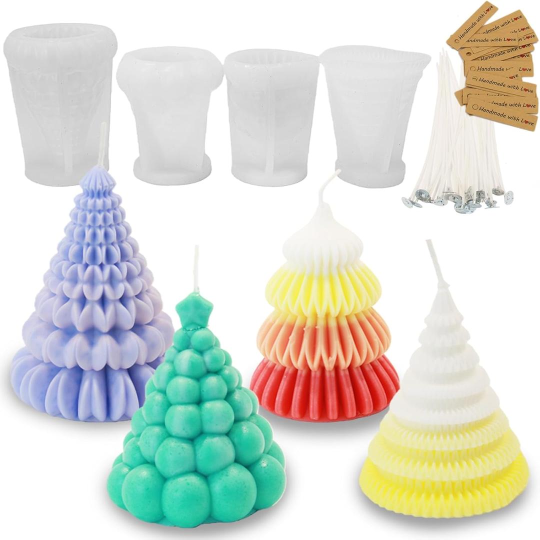 4Pcs Pine Tree Candle Molds, Silicone Candle Molds for Candle Making, 3D Evergreen Tree Molds for Epoxy Resin Soap Chocolate Wax DIY Crafts Home Decor Nature-Inspired Handmade Gift