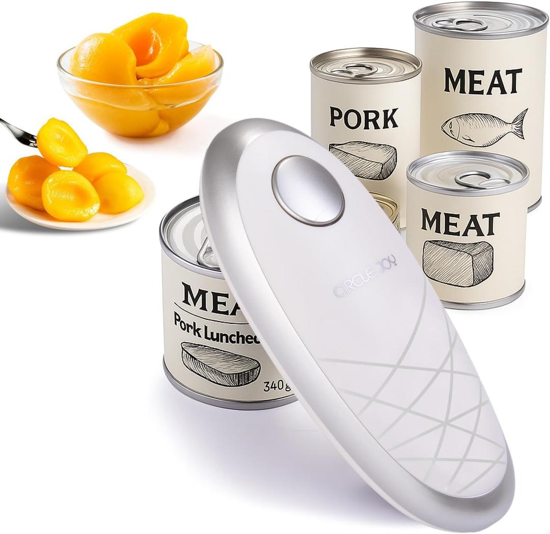 CIRCLE JOY Electric Can Opener, One-Touch Automatic Can Opening with Smooth Edges, Food Safety Handheld Battery-Operated Can Opener for Kitchen and Seniors, Silver