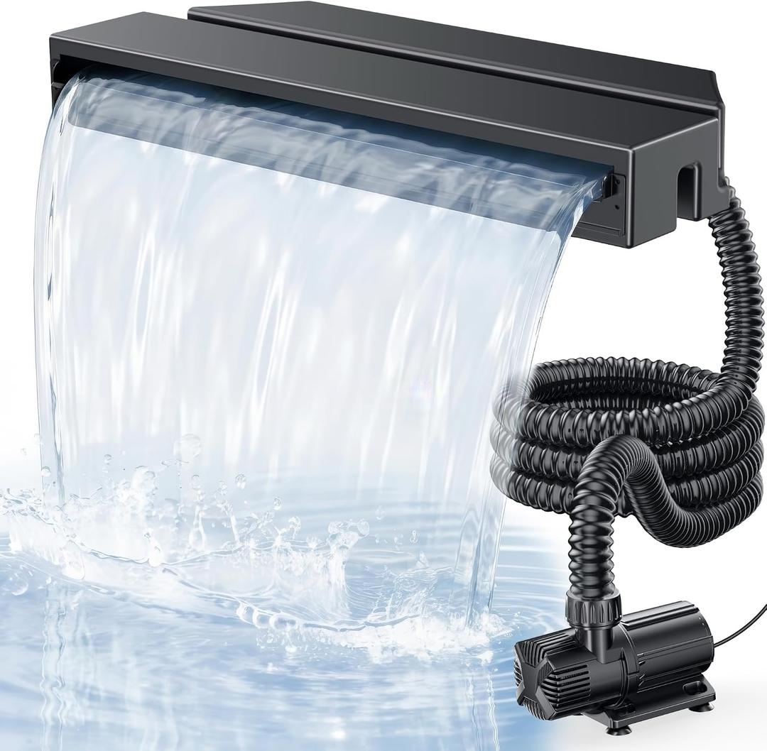 POPOSOAP Pond Waterfall Spillway Kit, 23" Waterfall Spillway with 63W 1600 GPH Pump, 10ft Corrugated Tubing & Filter Box for Pondless Waterfall, Outdoor Pond and Stream Features P458Y