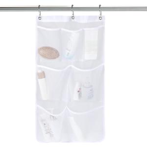 Mesh Shower Caddy Hanging with 3pcs Adhesive Hooks and 3pcs Metal Loop Hangers, 7 Pockets Shower Hanging Organizer with Quick Drying Mesh,for Shampoo, Soap, White