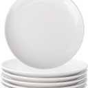 DELLING Dinner Plates Set of 6, 10 inch Ceramic Plates - Microwave, Oven, and Dishwasher Safe, Scratch Resistant - Modern Dinnerware Dish Set for Kitchen Serving - White