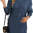 Dokotoo Womens Sweater Dresses 2025 Trendy Casual Crew Neck Long Sleeve Textured Pullover Knit Dress (Blue, XL)