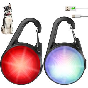 Dog Lights for Night Walking, 4 Modes IP68 Waterproof Dog Collar Lights Clip on, High Capacity Rechargeable Pet Accessories for Climbing, Running, Camping, 2 Packs (White)