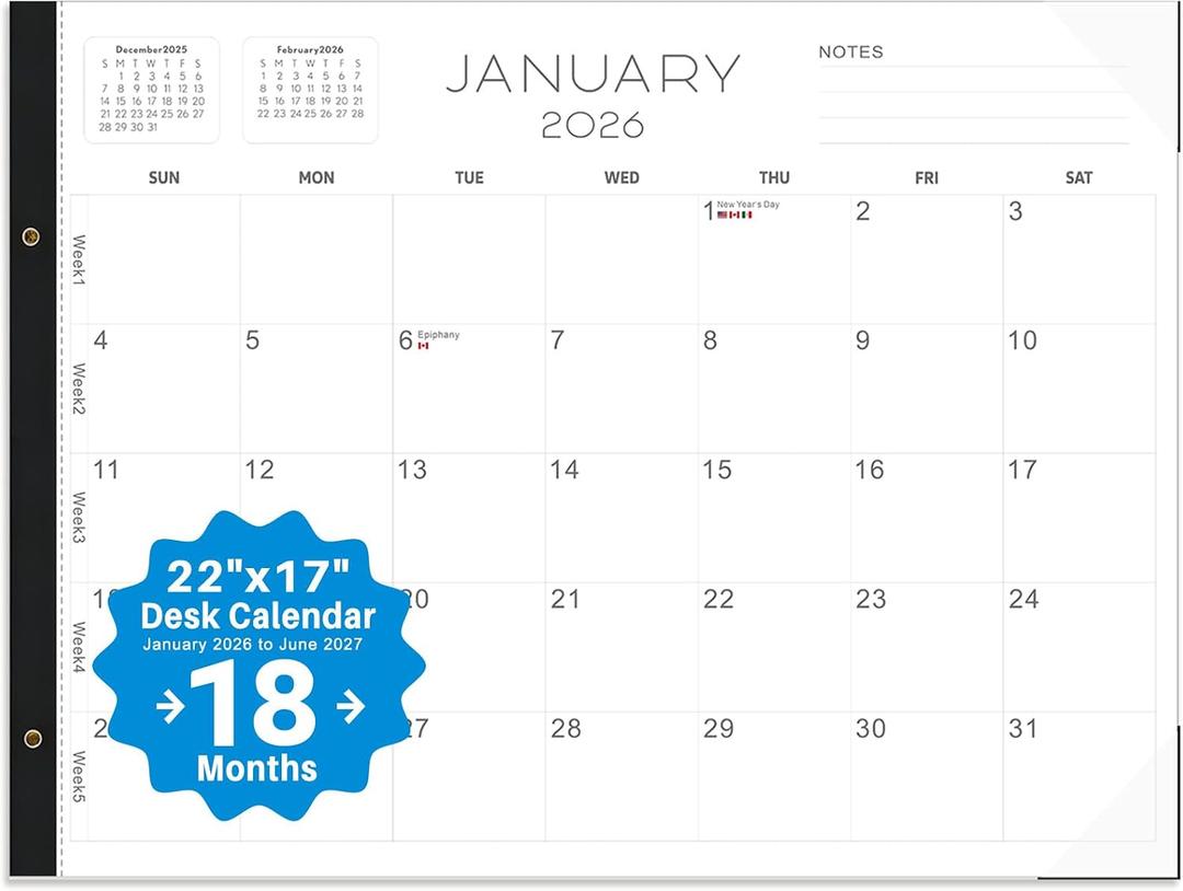 2026 Desk Calendar Large 22x17 Desk Top Calendar 2026 with plastic cover
