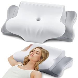 Cervical Pillow for Neck Pain Relief - Cooling Ergonomic Dual-Sided Orthopedic Neck Pillow with Ice Silk Pillowcase, Breathable Memory Foam Contour Pillow for Side, Back, Stomach Sleepers
